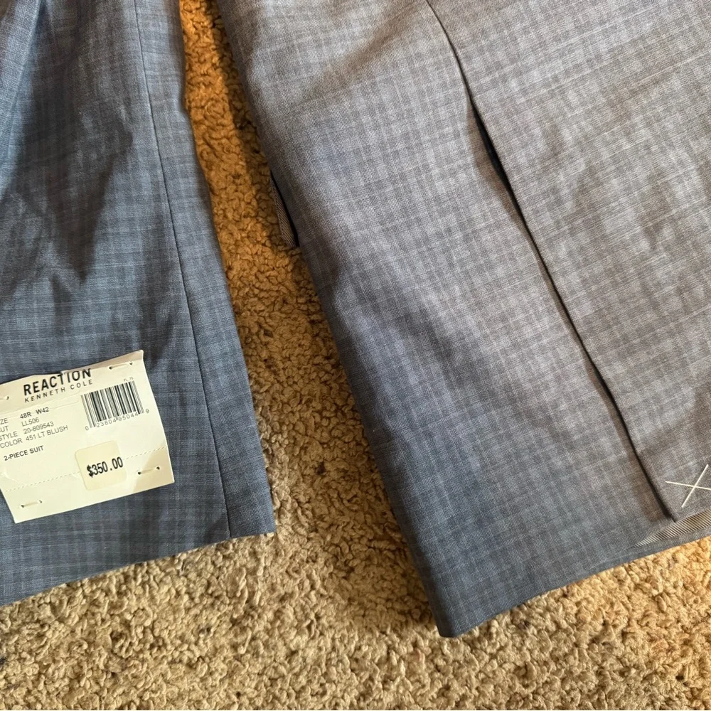 Kenneth Cole Reaction Blazer Blue Gray New with Tags Men’s 48R Plaid Suit Jacket
